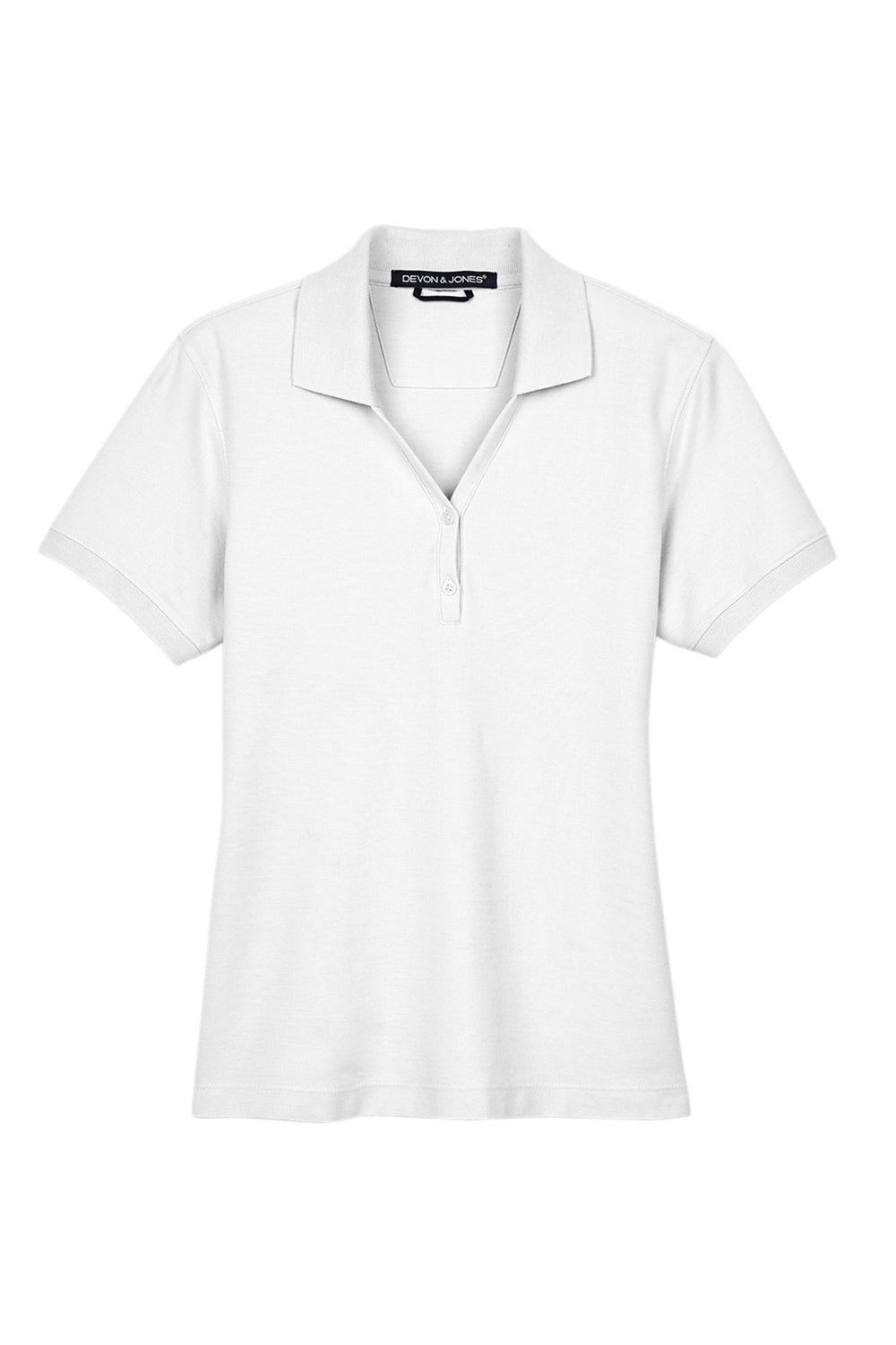 Devon & Jones D100W Womens Short Sleeve Polo Shirt White Flat Front