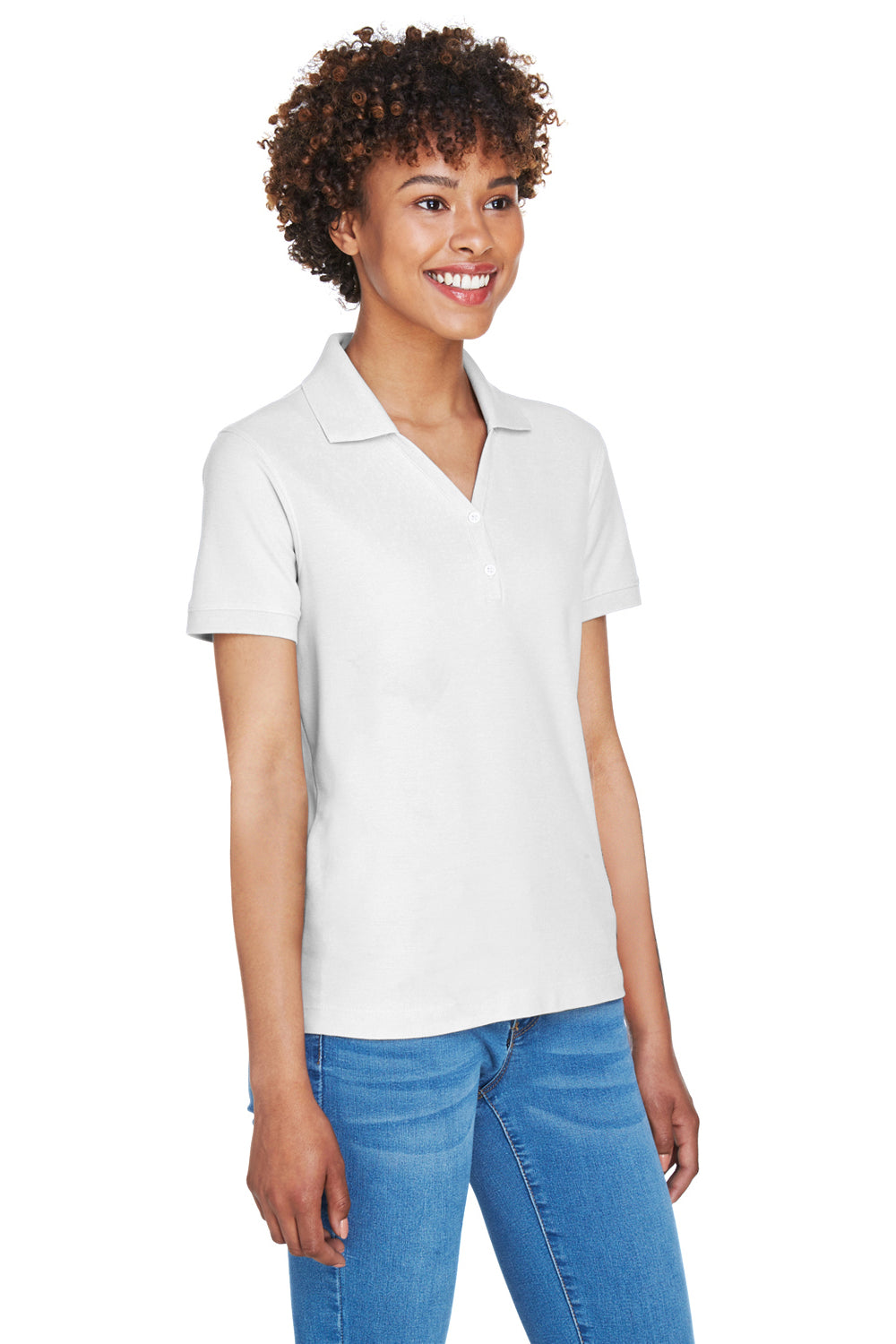 Devon & Jones D100W Womens Short Sleeve Polo Shirt White Model 3q