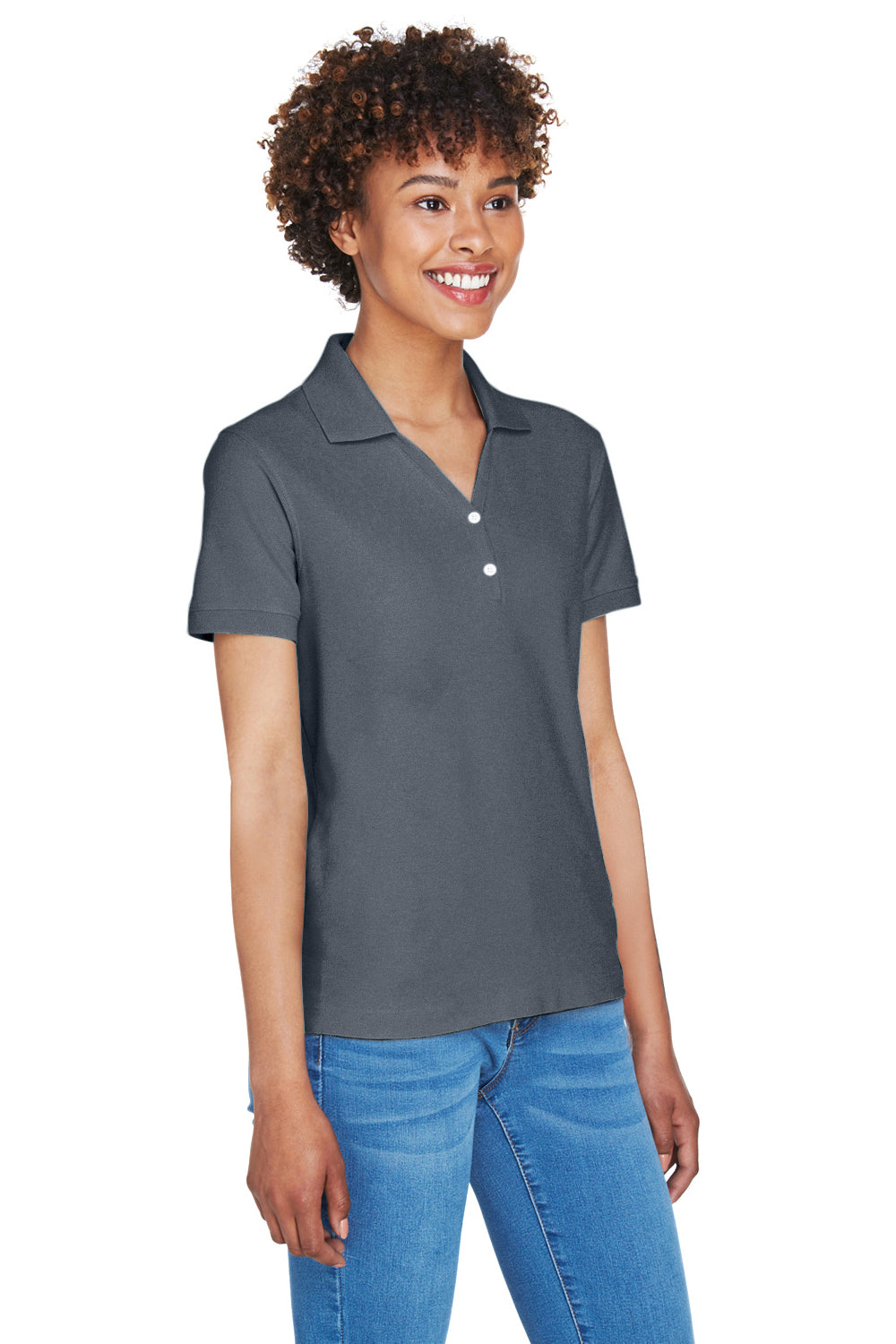 Devon & Jones D100W Womens Short Sleeve Polo Shirt Graphite Grey Model 3q