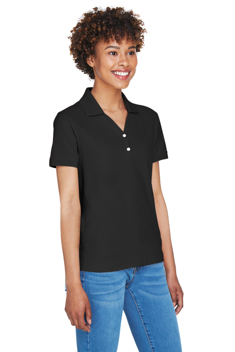 Devon & Jones D100W Womens Short Sleeve Polo Shirt Black Model 3q