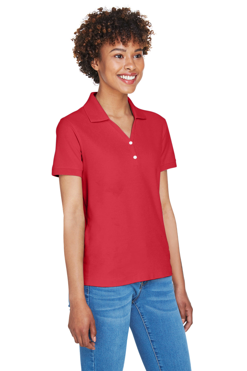 Devon & Jones D100W Womens Short Sleeve Polo Shirt Red Model 3q