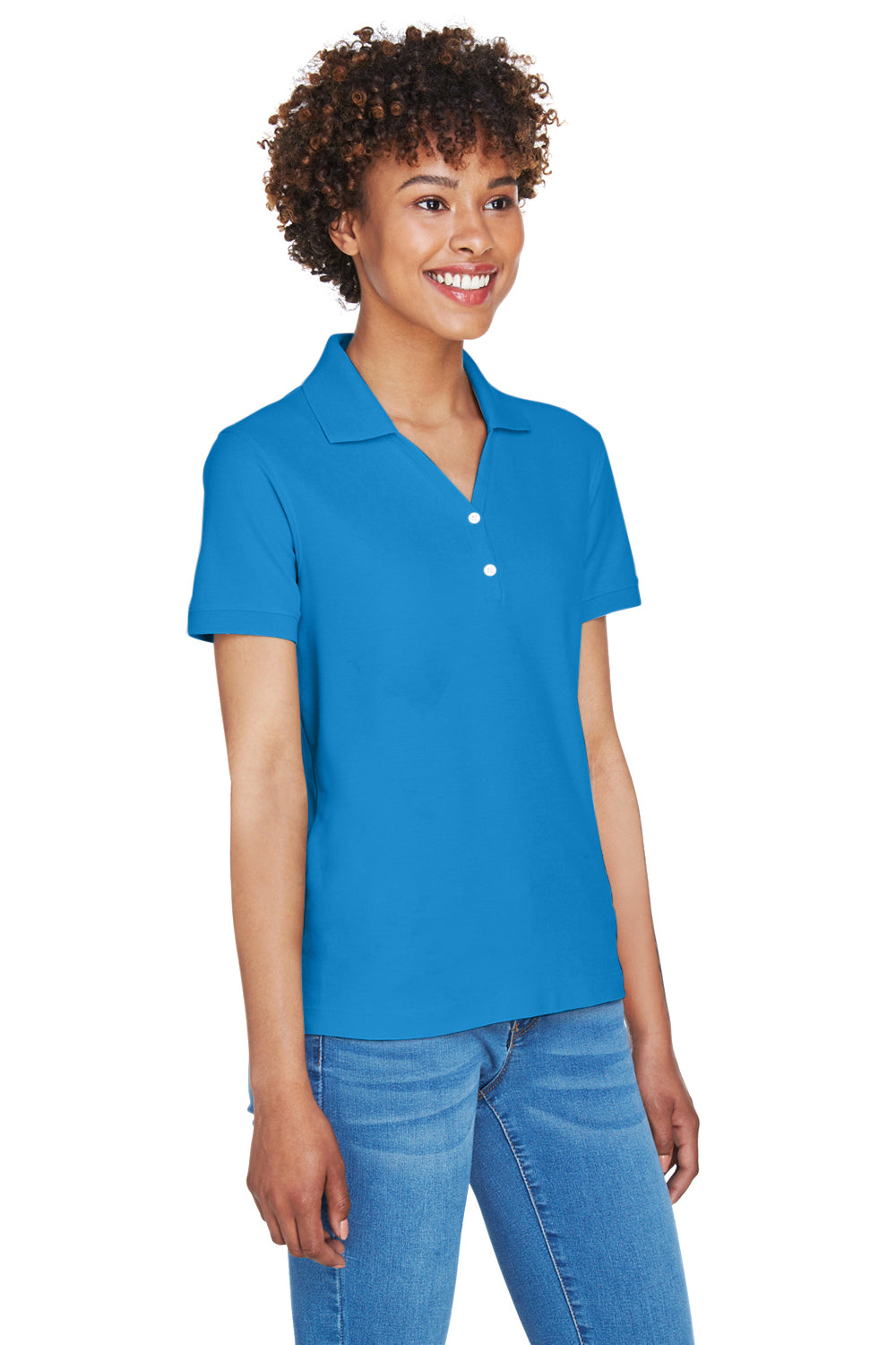 Devon & Jones D100W Womens Short Sleeve Polo Shirt French Blue Model 3q