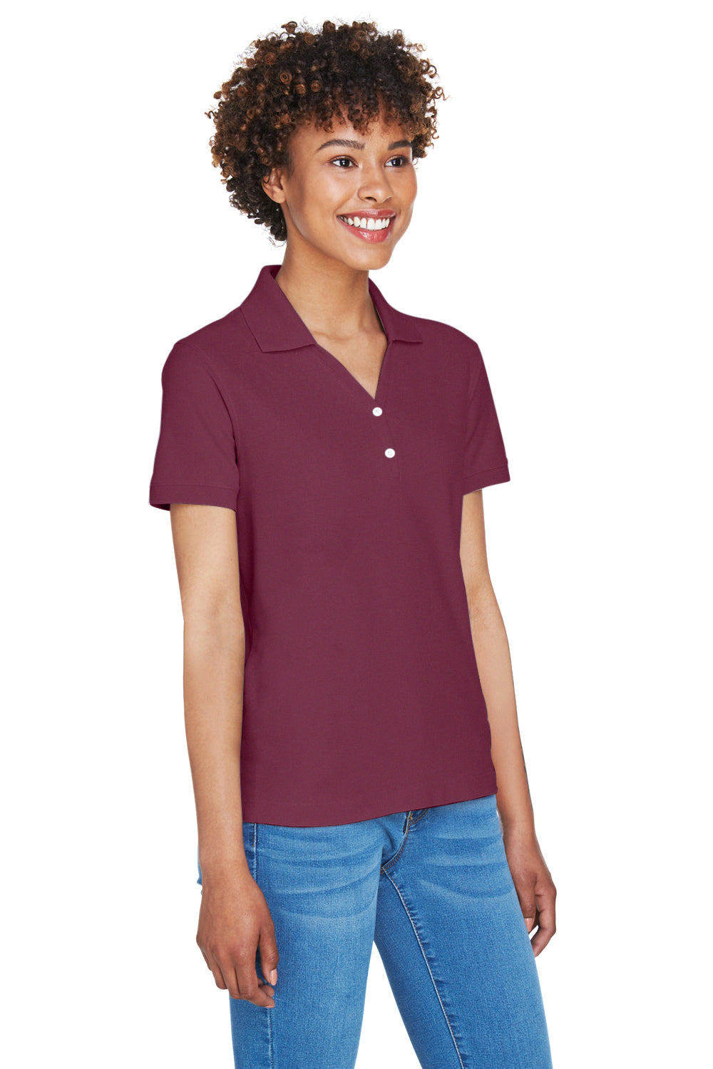 Devon & Jones D100W Womens Short Sleeve Polo Shirt Burgundy Model 3q