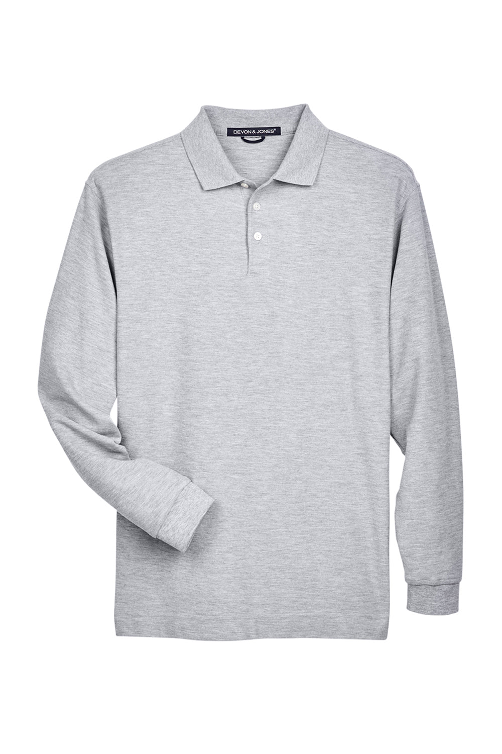 Devon & Jones D110 Mens Long Sleeve Polo Shirt Heather Grey Flat Front