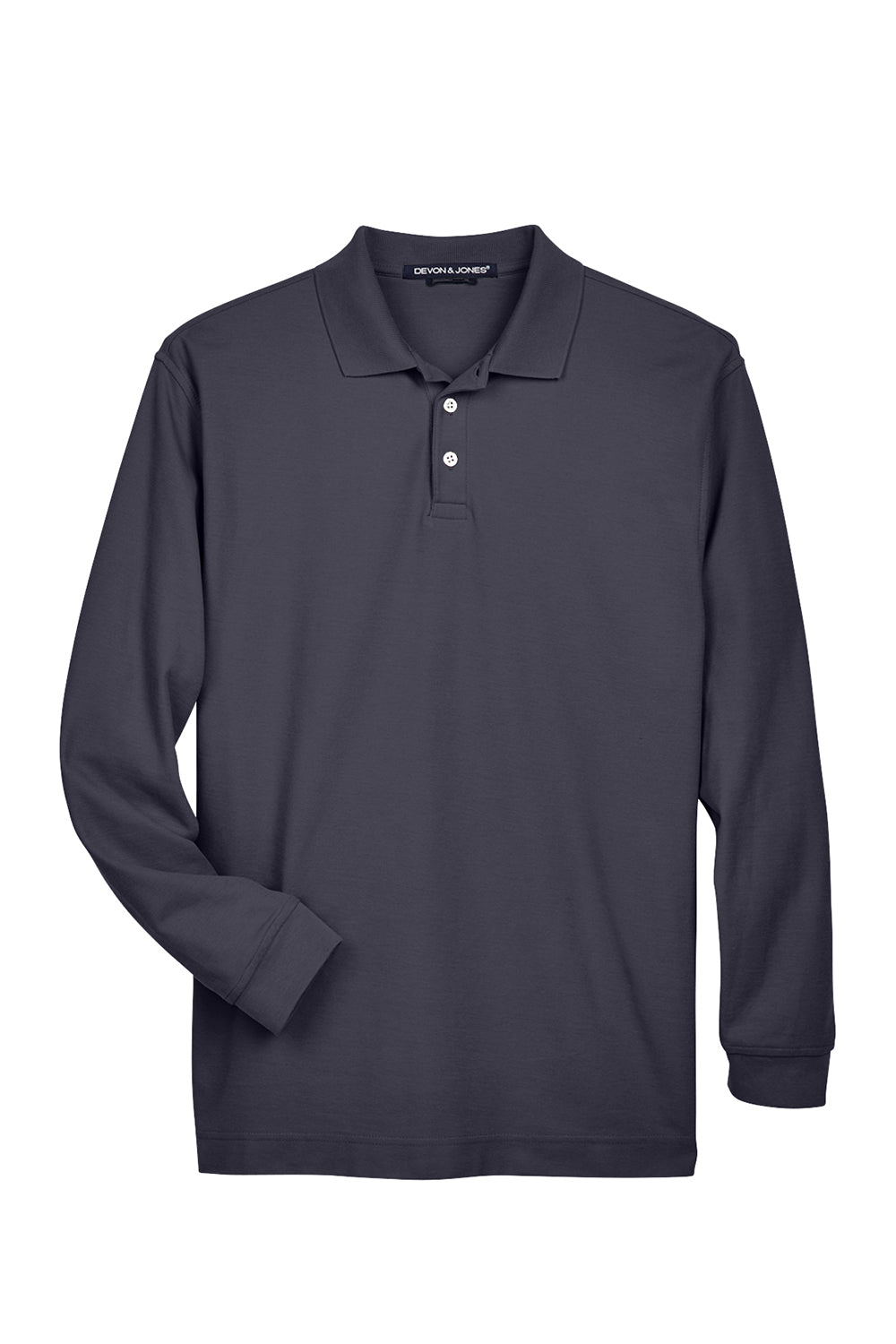 Devon & Jones D110 Mens Long Sleeve Polo Shirt Navy Blue Flat Front