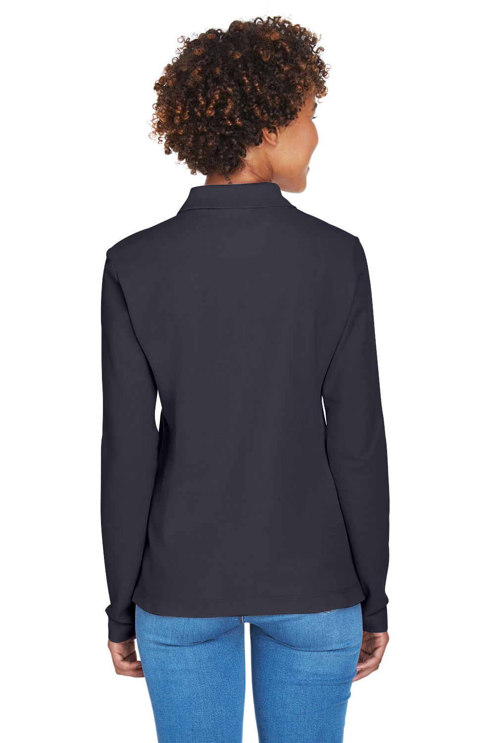 Devon & Jones D110W Womens Long Sleeve Polo Shirt Navy Blue Model Back