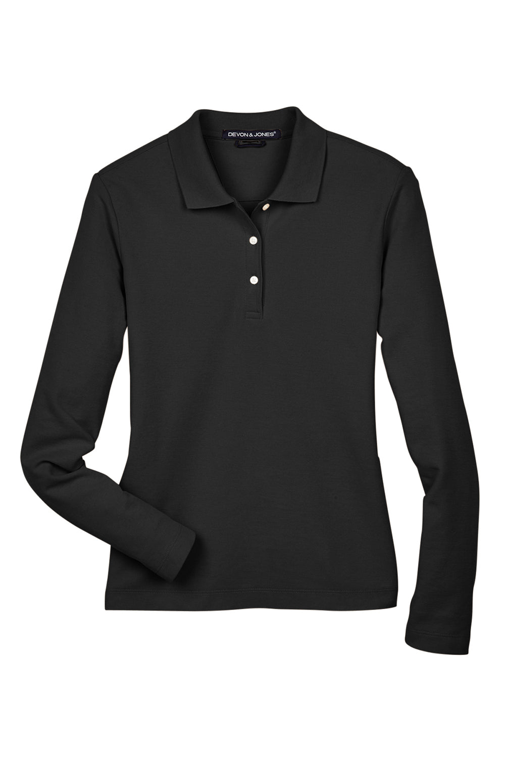 Devon & Jones D110W Womens Long Sleeve Polo Shirt Black Flat Front