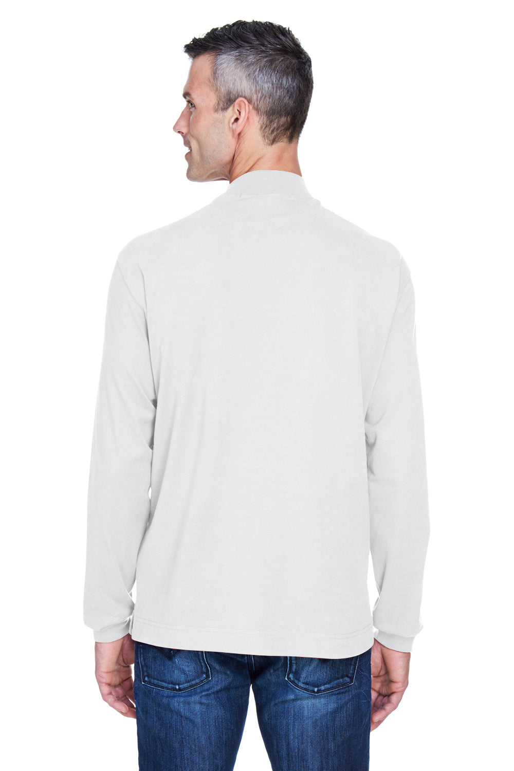 Devon & Jones D420 Mens Sueded Jersey Long Sleeve Mock Neck T-Shirt White Model Back