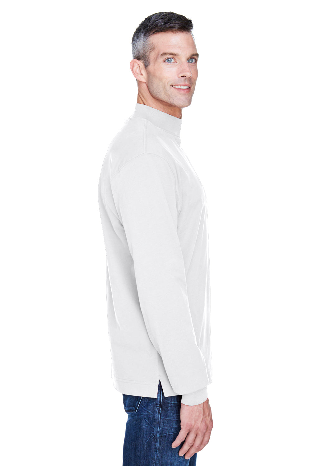 Devon & Jones D420 Mens Sueded Jersey Long Sleeve Mock Neck T-Shirt White Model Side