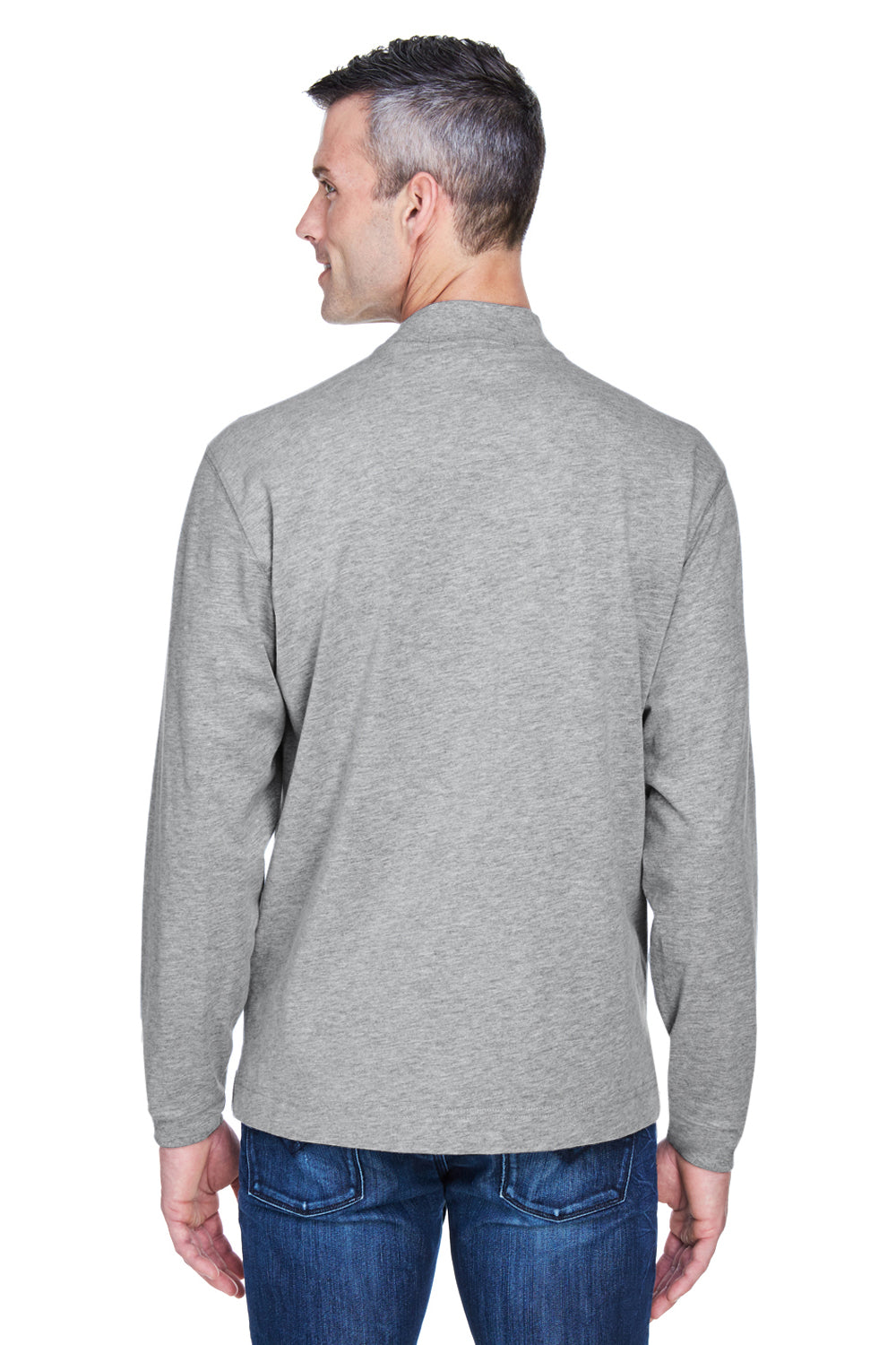 Devon & Jones D420 Mens Sueded Jersey Long Sleeve Mock Neck T-Shirt Heather Grey Model Back