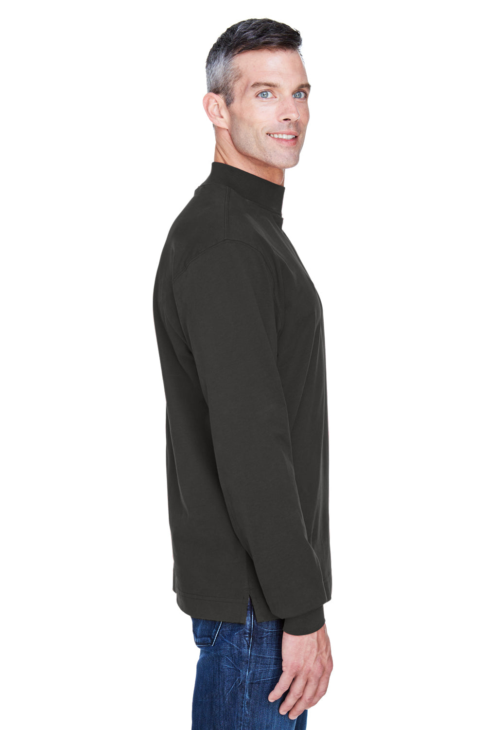 Devon & Jones D420 Mens Sueded Jersey Long Sleeve Mock Neck T-Shirt Black Model Side