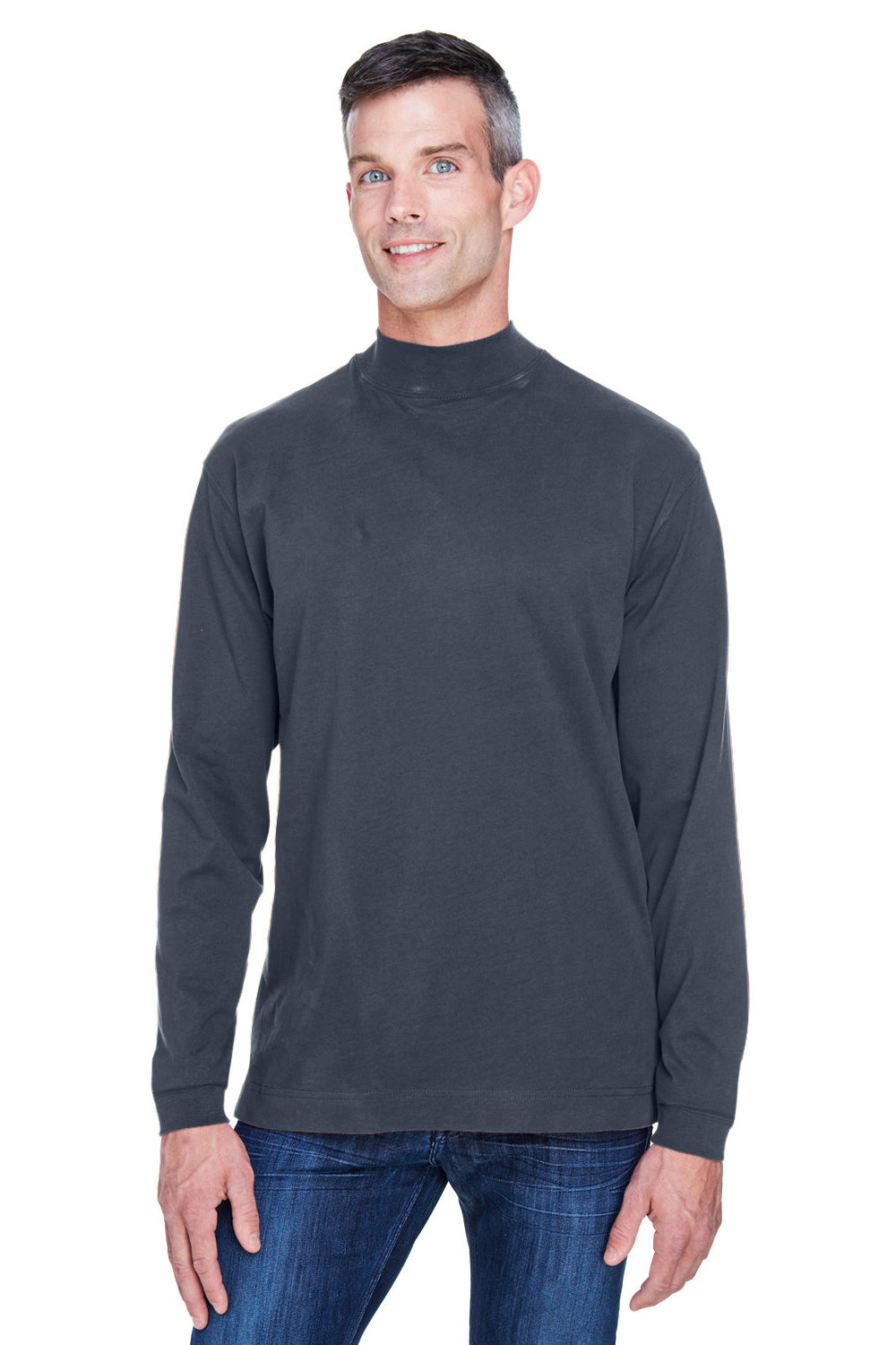 Devon & Jones D420 Mens Sueded Jersey Long Sleeve Mock Neck T-Shirt Navy Blue Model Front