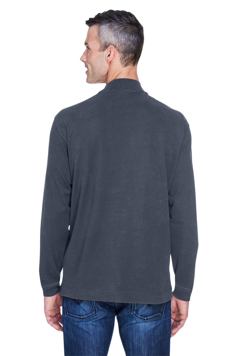 Devon & Jones D420 Mens Sueded Jersey Long Sleeve Mock Neck T-Shirt Navy Blue Model Back