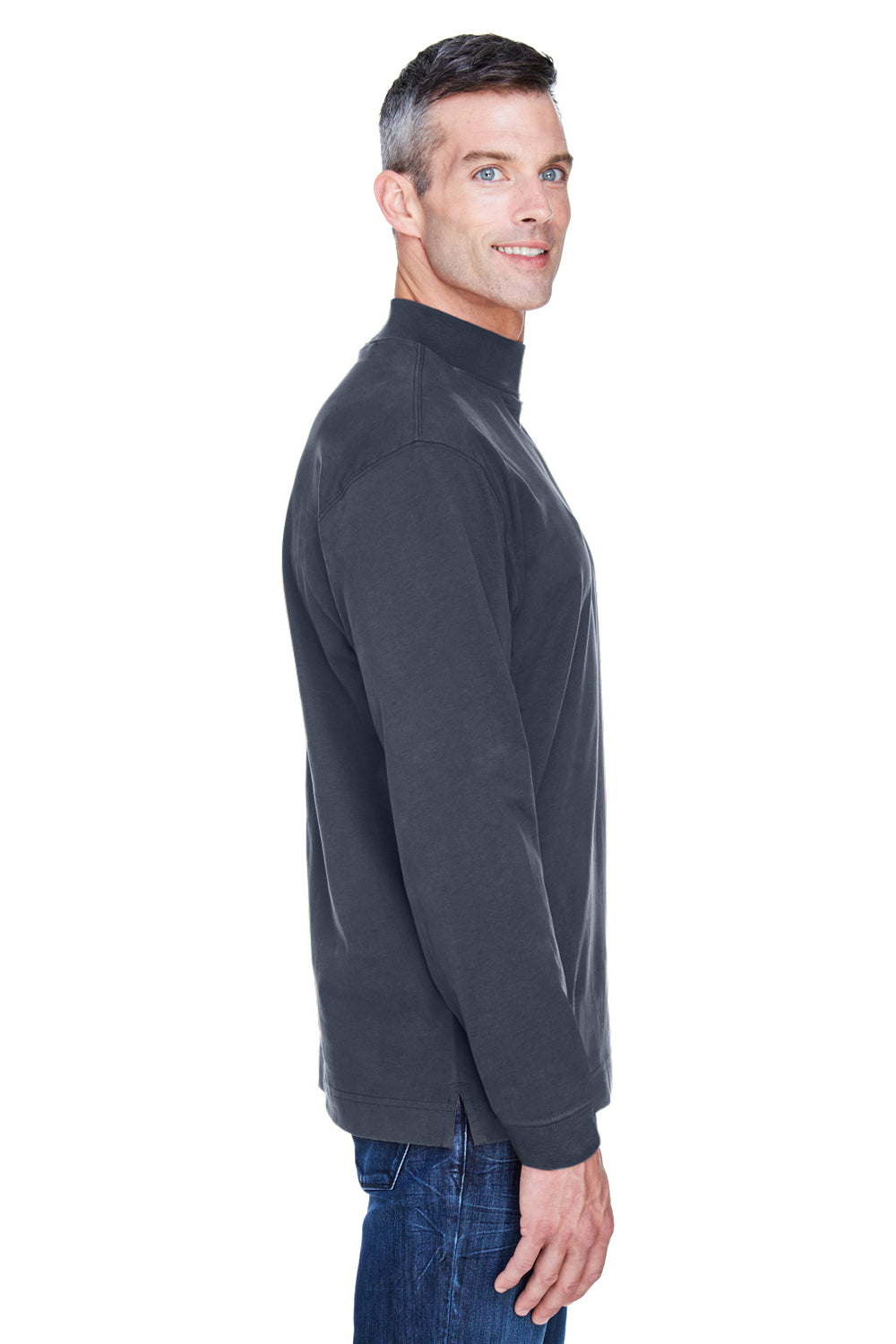 Devon & Jones D420 Mens Sueded Jersey Long Sleeve Mock Neck T-Shirt Navy Blue Model Side