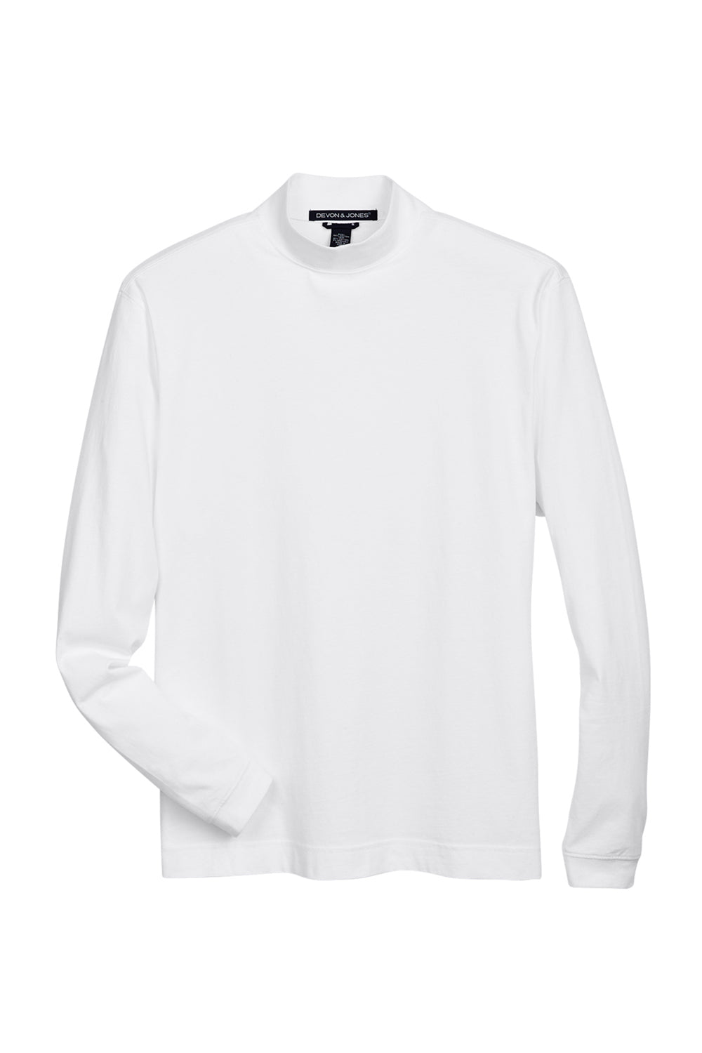 Devon & Jones D420 Mens Sueded Jersey Long Sleeve Mock Neck T-Shirt White Flat Front