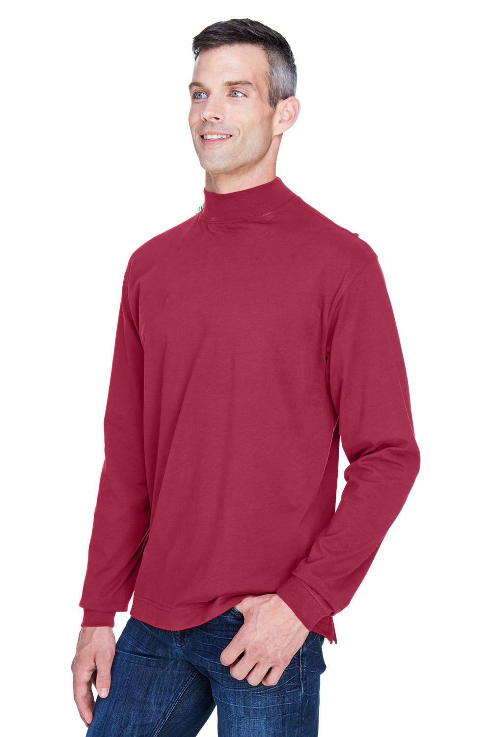 Devon & Jones D420 Mens Sueded Jersey Long Sleeve Mock Neck T-Shirt Crimson Red Model 3q