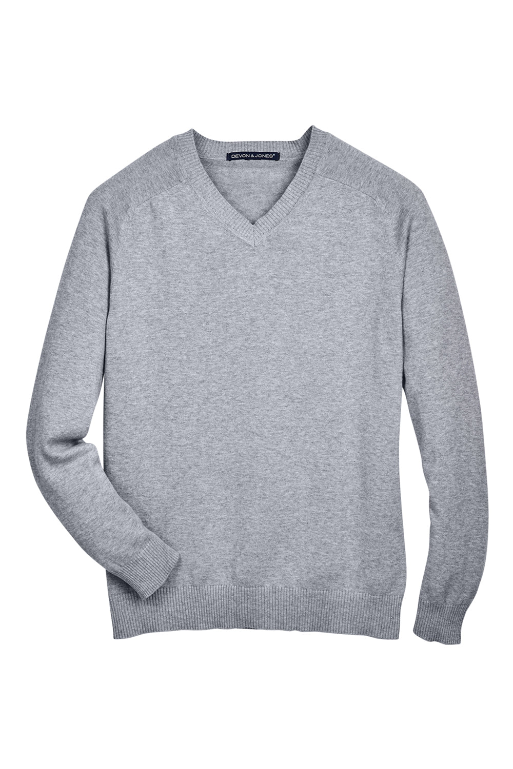 Devon & Jones D475 Mens Wrinkle Resistant V-Neck Sweater Heather Grey Flat Front