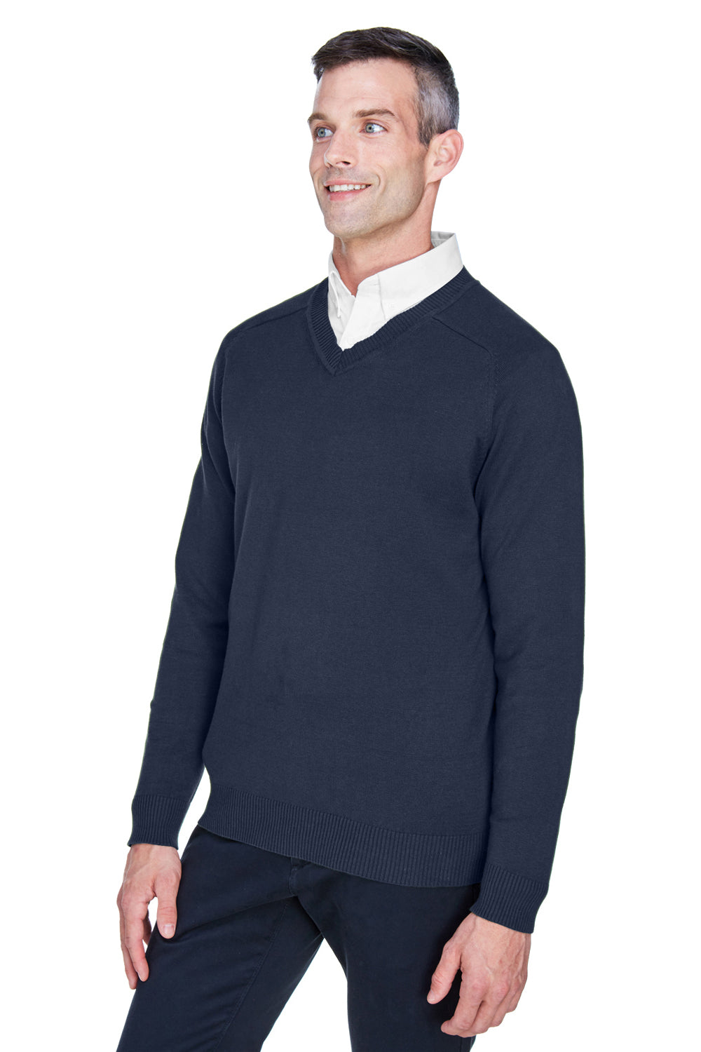 Devon & Jones D475 Mens Wrinkle Resistant V-Neck Sweater Navy Blue Model 3q