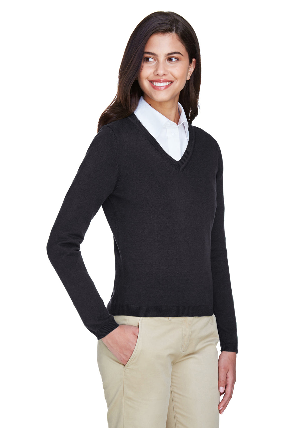 Devon & Jones D475W Womens Wrinkle Resistant V-Neck Sweater Black Model 3q