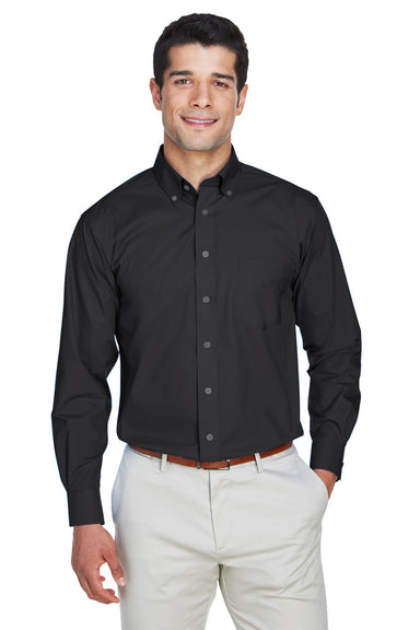 Devon & Jones D620/D620T Mens Crown Woven Collection Wrinkle Resistant Long Sleeve Button Down Shirt w/ Pocket Black Model Front