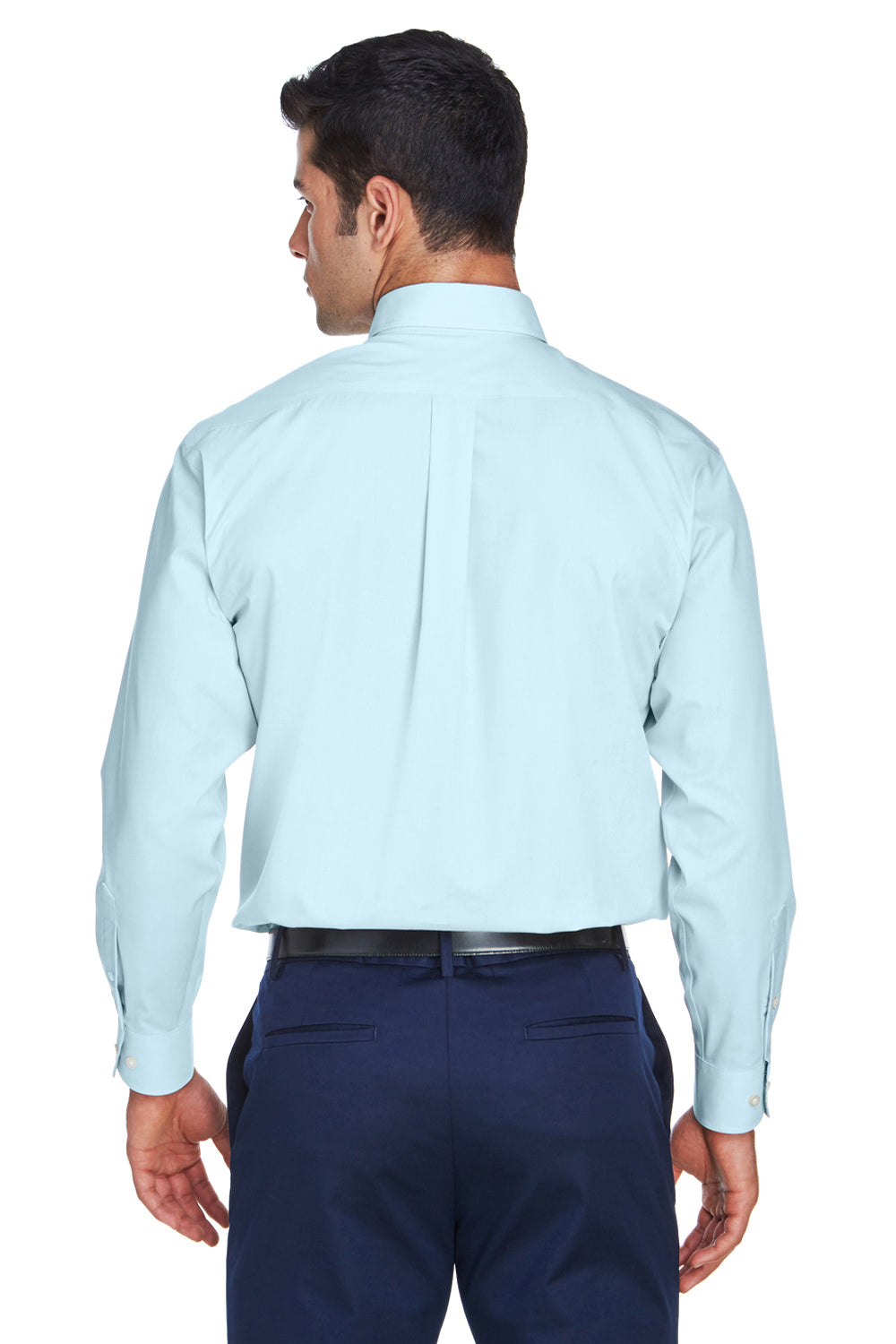 Devon & Jones D620/D620T Mens Crown Woven Collection Wrinkle Resistant Long Sleeve Button Down Shirt w/ Pocket Crystal Blue Model Back