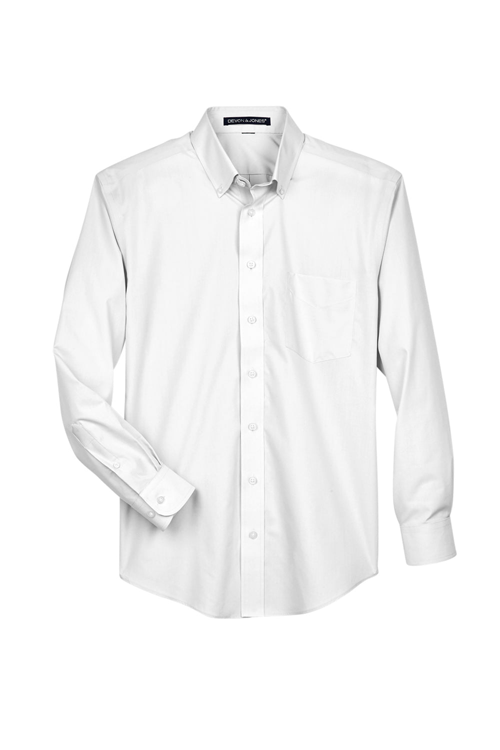 Devon & Jones D620/D620T Mens Crown Woven Collection Wrinkle Resistant Long Sleeve Button Down Shirt w/ Pocket White Flat Front