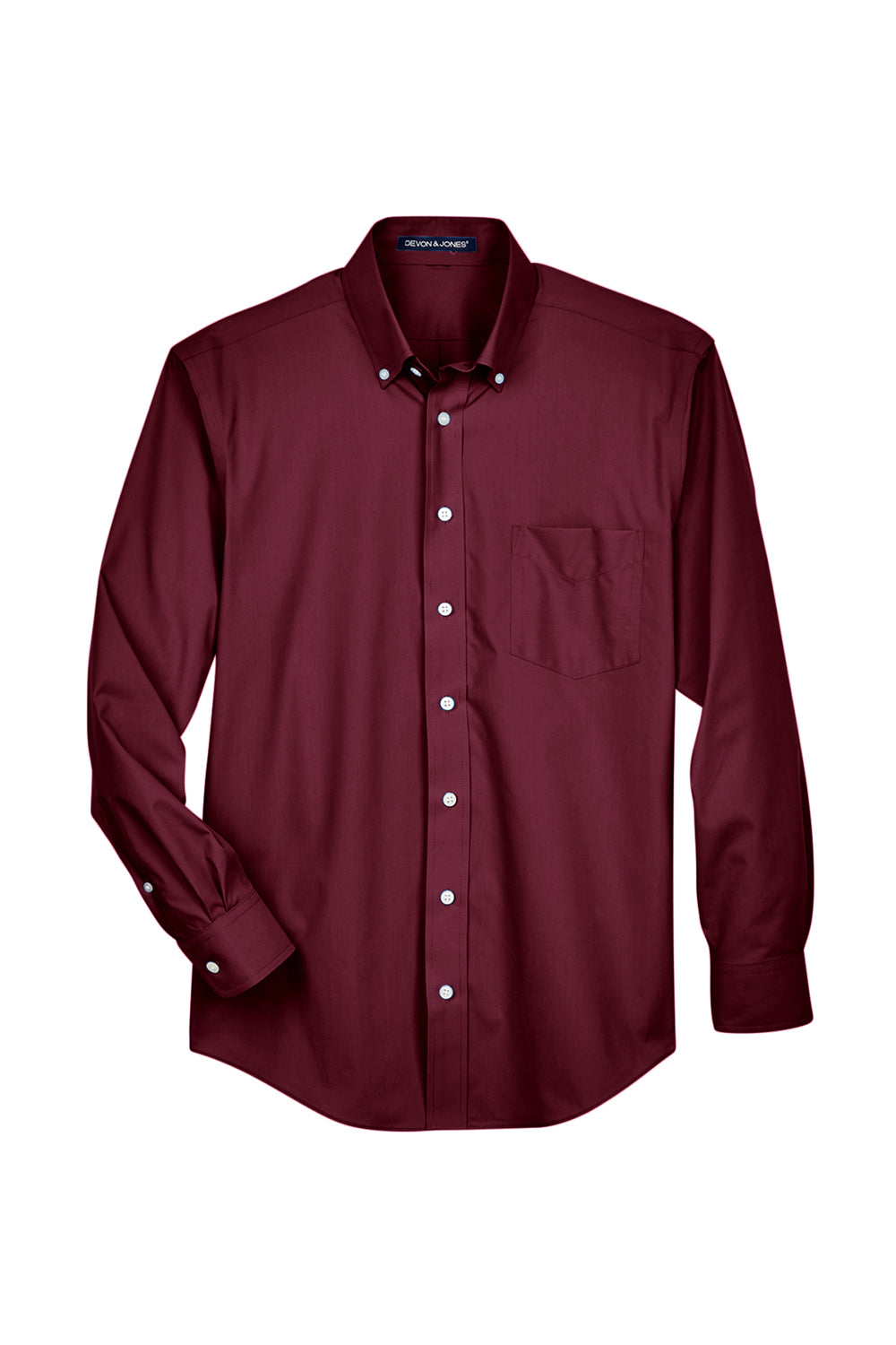 Devon & Jones D620/D620T Mens Crown Woven Collection Wrinkle Resistant Long Sleeve Button Down Shirt w/ Pocket Burgundy Flat Front