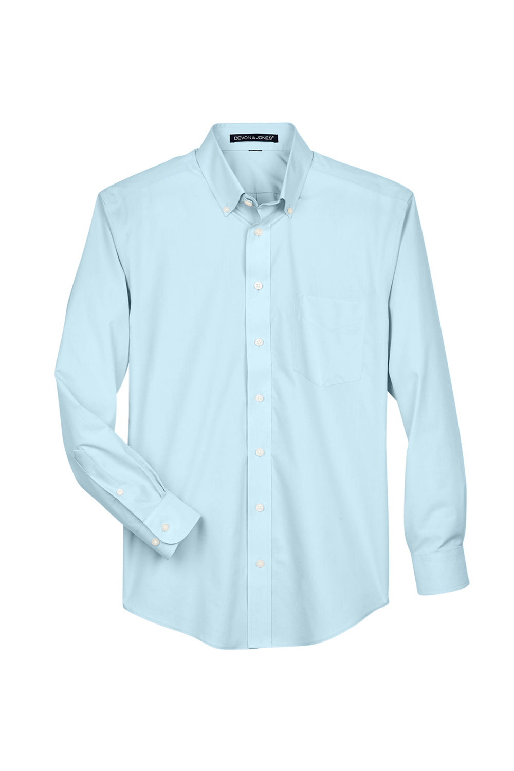 Devon & Jones D620/D620T Mens Crown Woven Collection Wrinkle Resistant Long Sleeve Button Down Shirt w/ Pocket Crystal Blue Flat Front