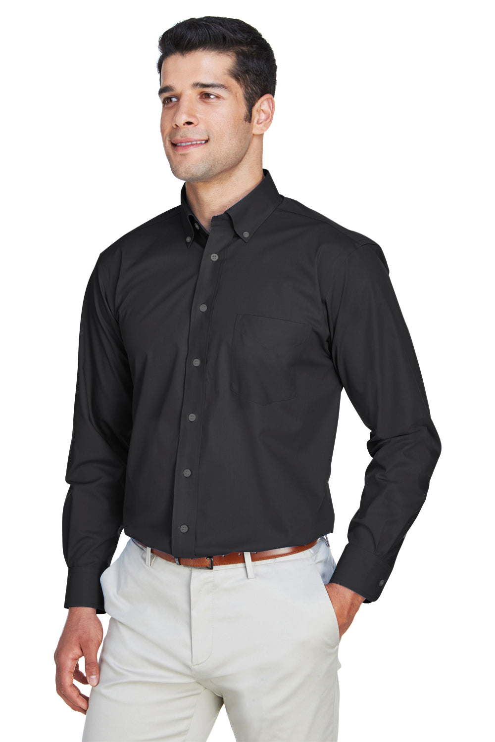 Devon & Jones D620/D620T Mens Crown Woven Collection Wrinkle Resistant Long Sleeve Button Down Shirt w/ Pocket Black Model 3q