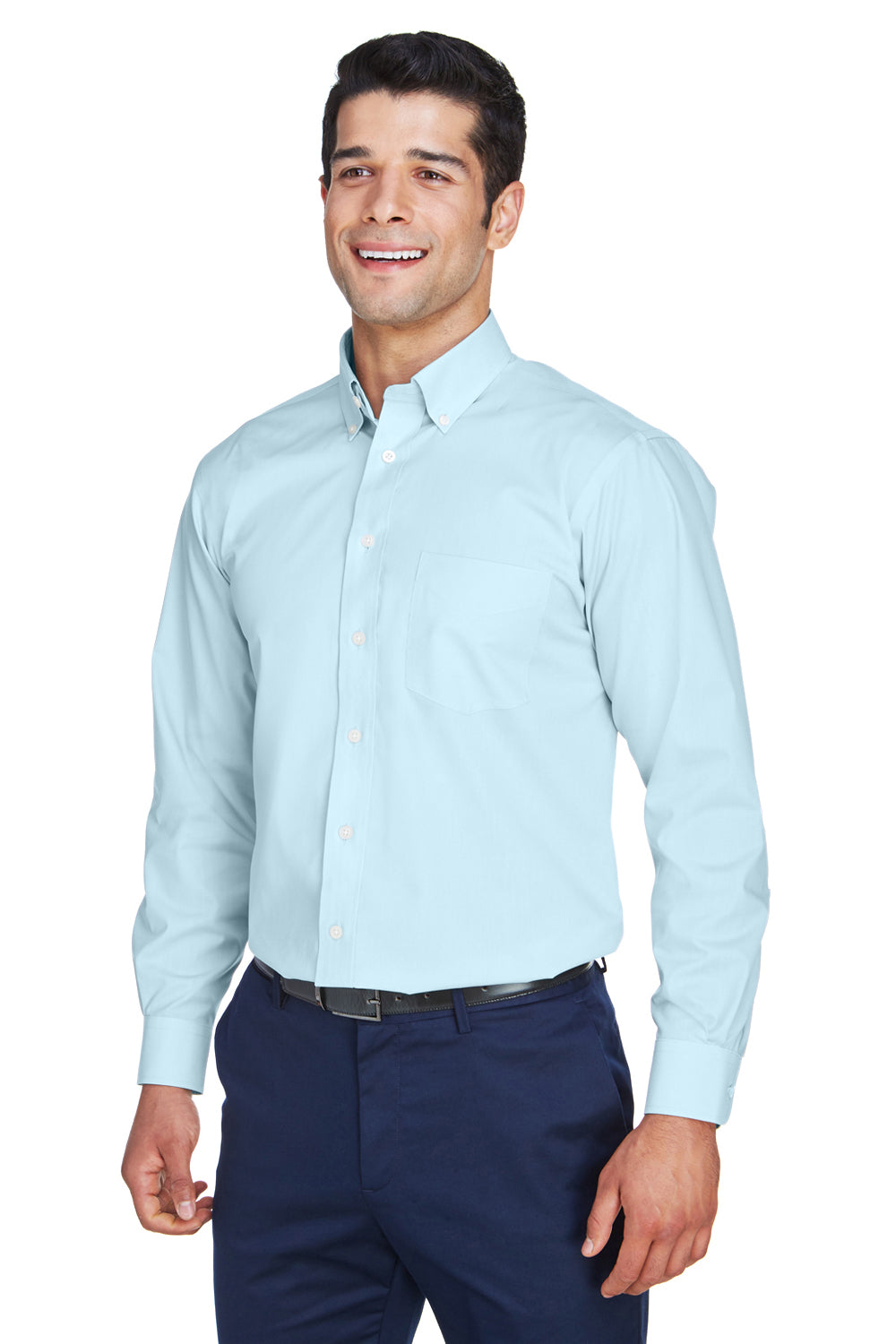 Devon & Jones D620/D620T Mens Crown Woven Collection Wrinkle Resistant Long Sleeve Button Down Shirt w/ Pocket Crystal Blue Model 3q