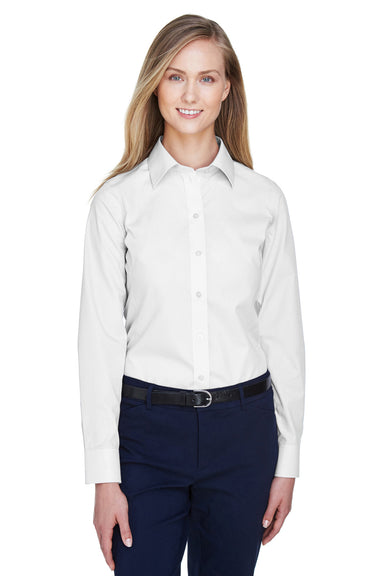 Devon & Jones D620W Womens Crown Woven Collection Wrinkle Resistant Long Sleeve Button Down Shirt White Model Front