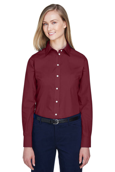 Devon & Jones D620W Womens Crown Woven Collection Wrinkle Resistant Long Sleeve Button Down Shirt Burgundy Model Front