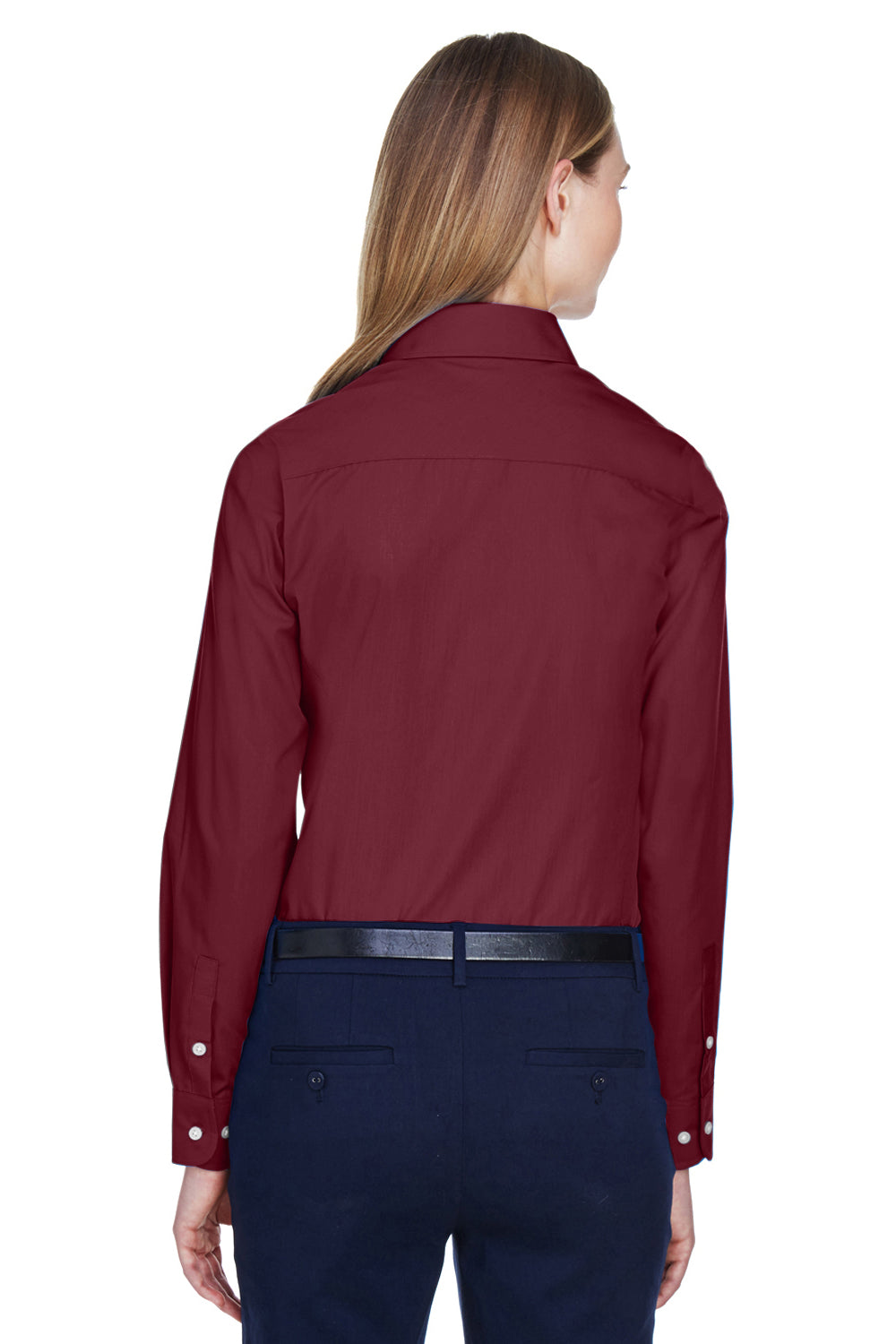 Devon & Jones D620W Womens Crown Woven Collection Wrinkle Resistant Long Sleeve Button Down Shirt Burgundy Model Back