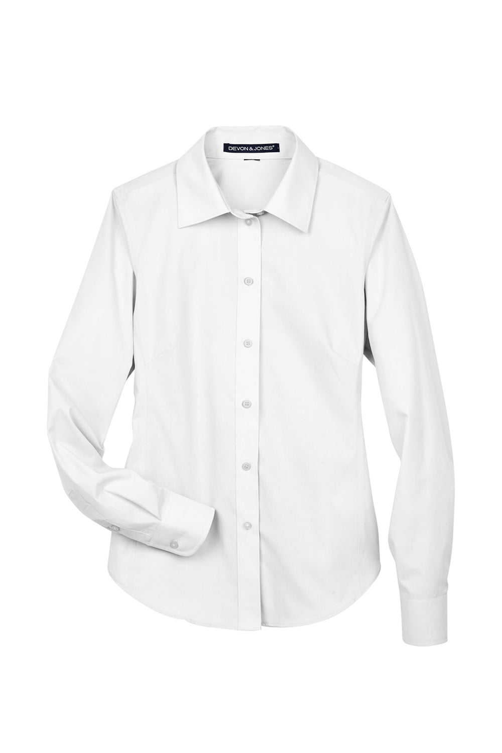 Devon & Jones D620W Womens Crown Woven Collection Wrinkle Resistant Long Sleeve Button Down Shirt White Flat Front