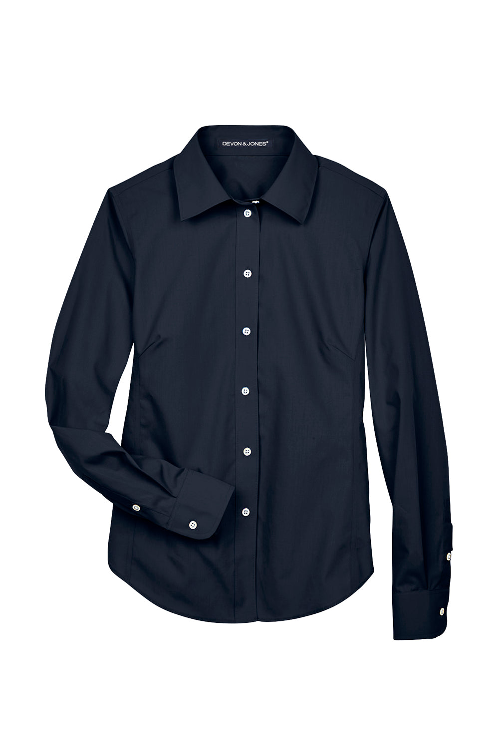 Devon & Jones D620W Womens Crown Woven Collection Wrinkle Resistant Long Sleeve Button Down Shirt Navy Blue Flat Front