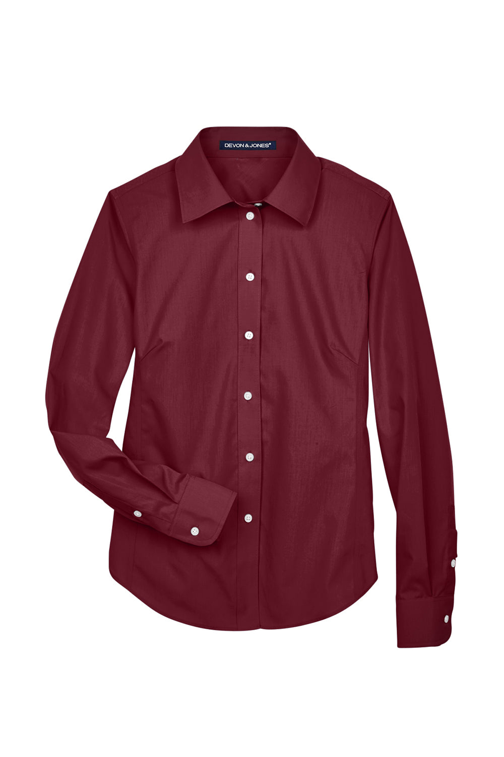 Devon & Jones D620W Womens Crown Woven Collection Wrinkle Resistant Long Sleeve Button Down Shirt Burgundy Flat Front