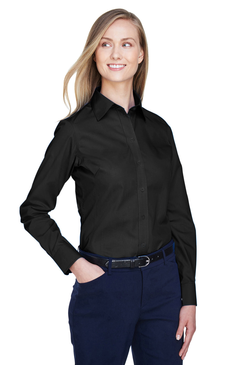 Devon & Jones D620W Womens Crown Woven Collection Wrinkle Resistant Long Sleeve Button Down Shirt Black Model 3q