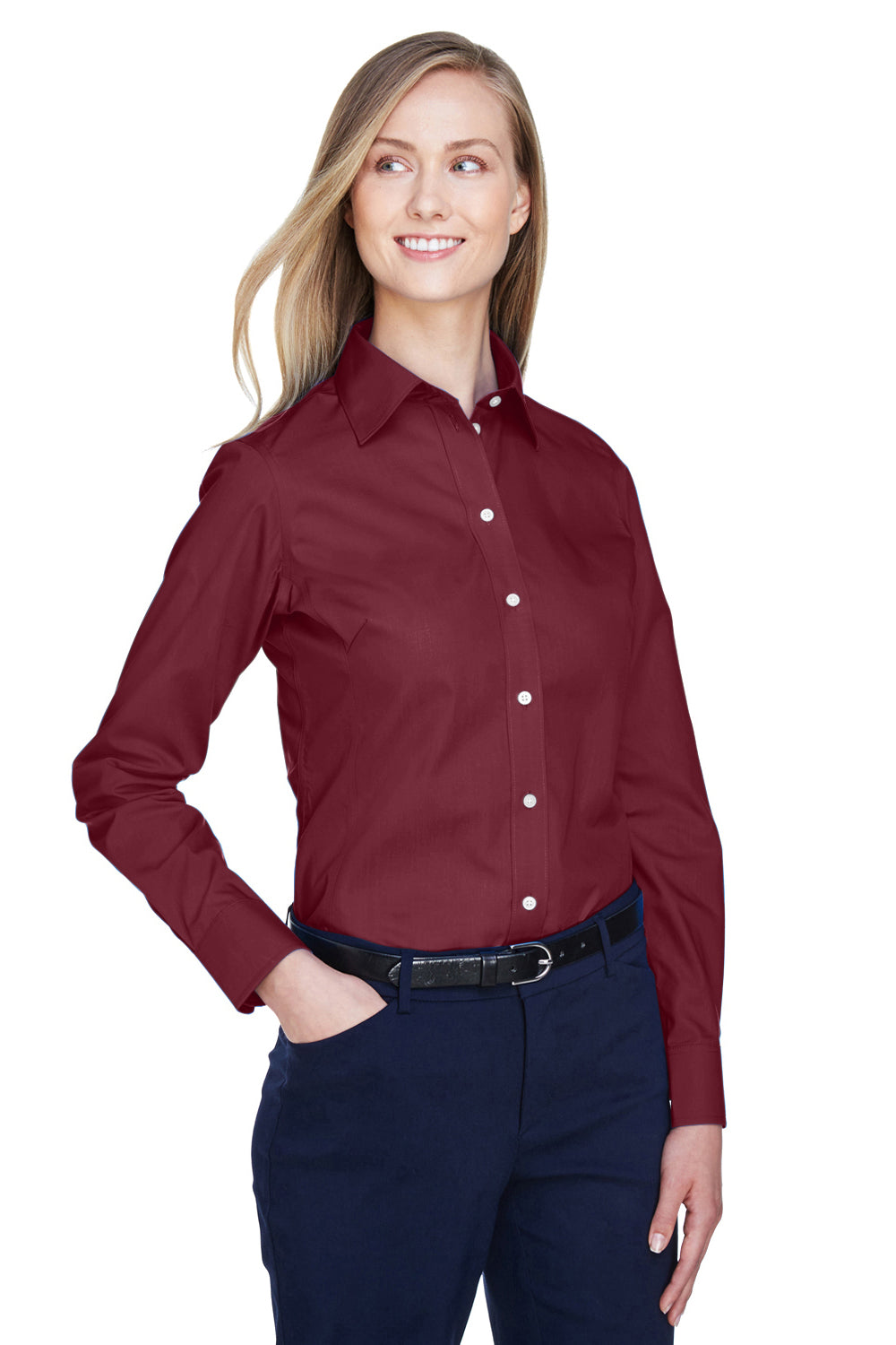 Devon & Jones D620W Womens Crown Woven Collection Wrinkle Resistant Long Sleeve Button Down Shirt Burgundy Model 3q