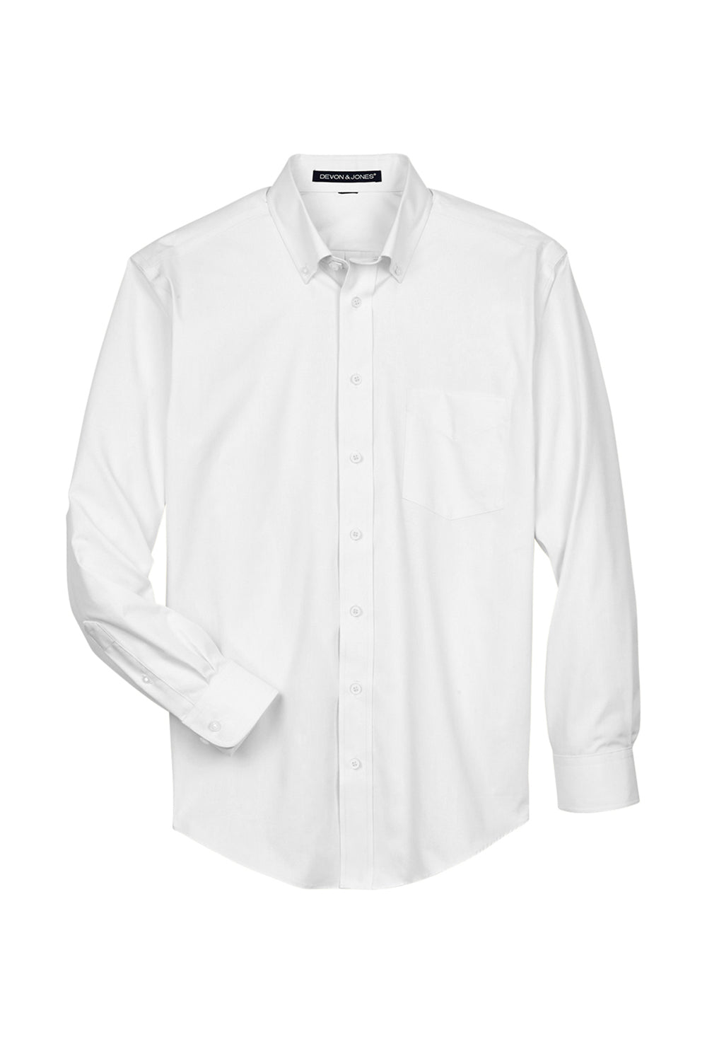 Devon & Jones D630 Mens Crown Woven Collection Wrinkle Resistant Long Sleeve Button Down Shirt w/ Pocket White Flat Front