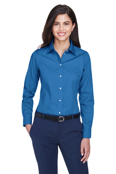 Devon & Jones D630W Womens Crown Woven Collection Wrinkle Resistant Long Sleeve Button Down Shirt French Blue Model Front