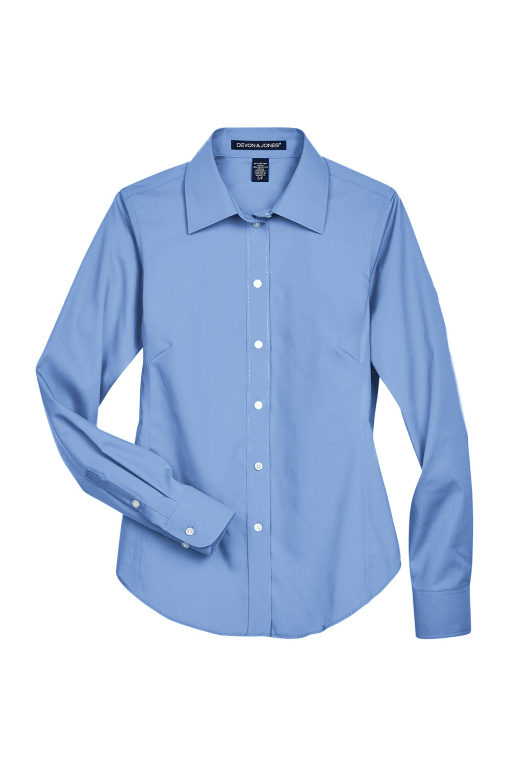 Devon & Jones D630W Womens Crown Woven Collection Wrinkle Resistant Long Sleeve Button Down Shirt Light Blue Flat Front