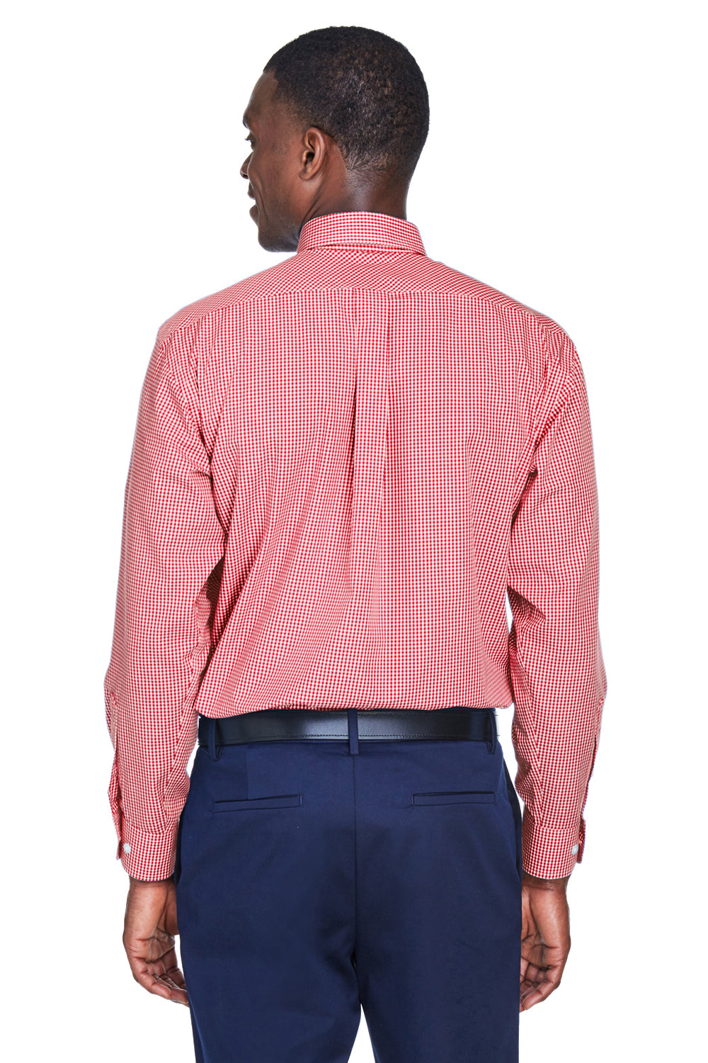 Devon & Jones D640 Mens Crown Woven Collection Wrinkle Resistant Long Sleeve Button Down Shirt w/ Pocket Red Model Back