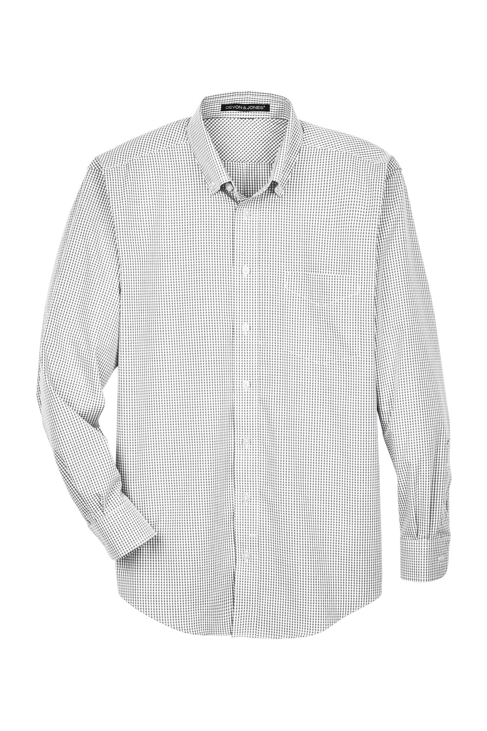 Devon & Jones D640 Mens Crown Woven Collection Wrinkle Resistant Long Sleeve Button Down Shirt w/ Pocket Silver Grey Flat Front