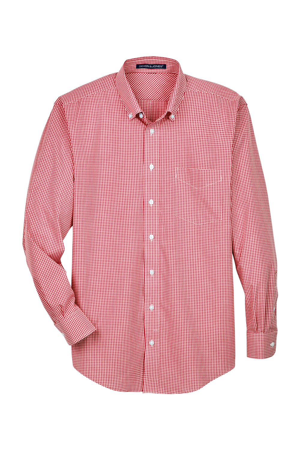 Devon & Jones D640 Mens Crown Woven Collection Wrinkle Resistant Long Sleeve Button Down Shirt w/ Pocket Red Flat Front