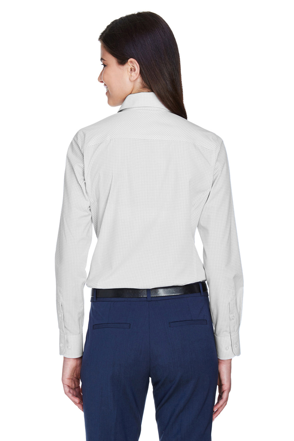 Devon & Jones D640W Womens Crown Woven Collection Wrinkle Resistant Long Sleeve Button Down Shirt Silver Grey Model Back