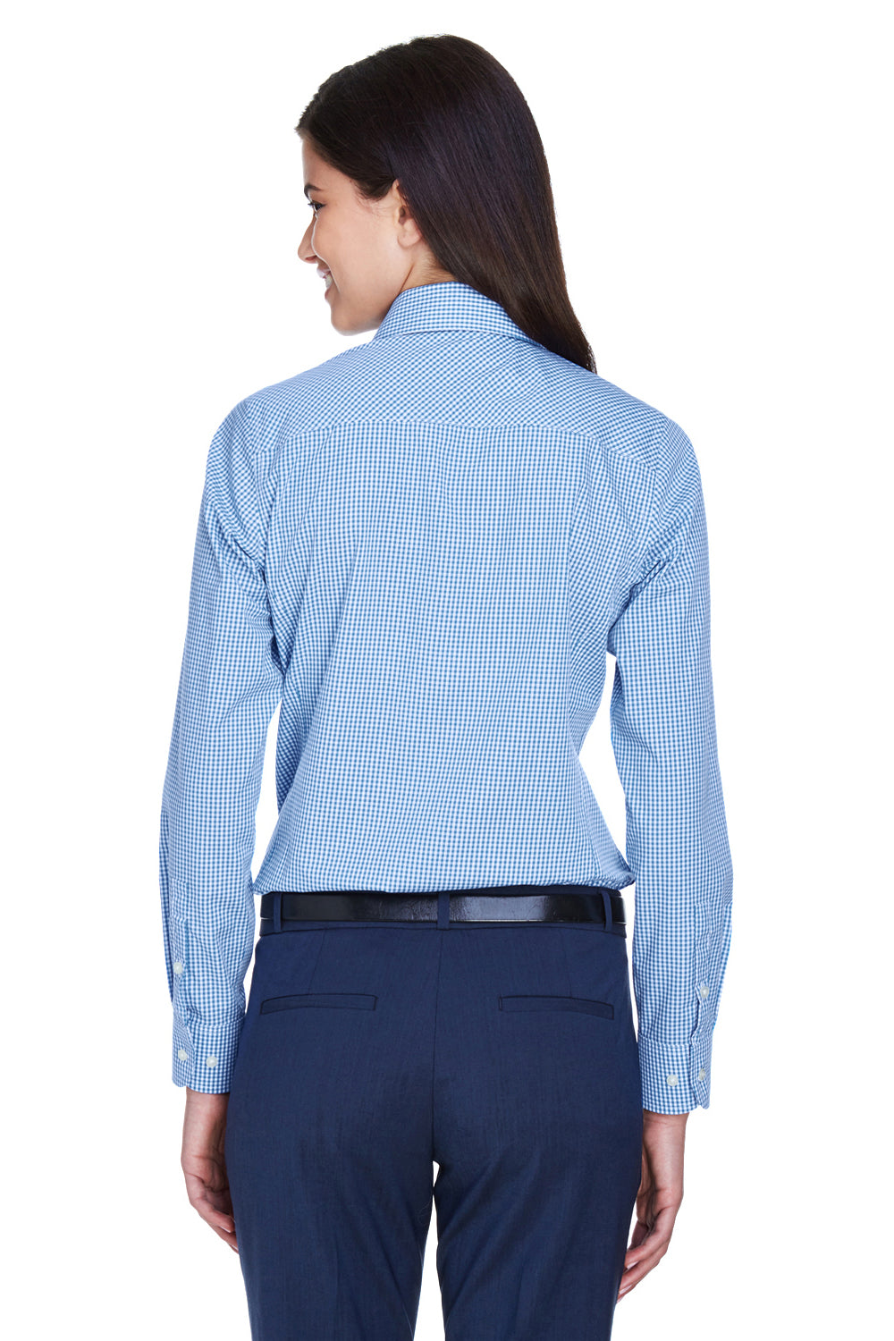 Devon & Jones D640W Womens Crown Woven Collection Wrinkle Resistant Long Sleeve Button Down Shirt French Blue Model Back