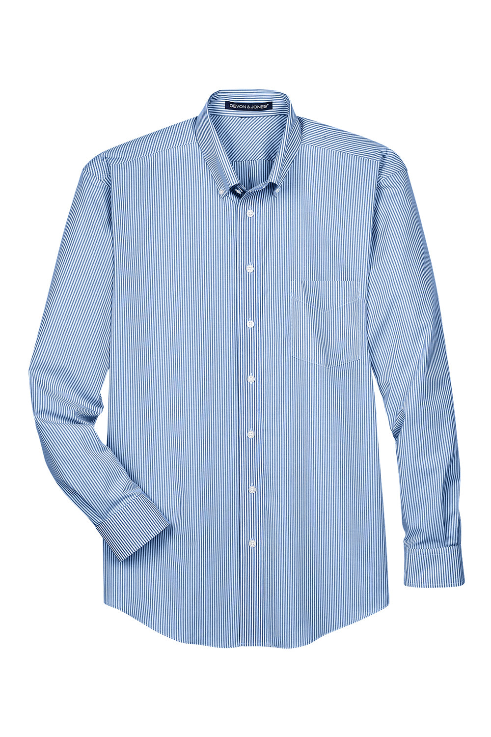 Devon & Jones D645 Mens Crown Woven Collection Wrinkle Resistant Long Sleeve Button Down Shirt w/ Pocket French Blue Flat Front