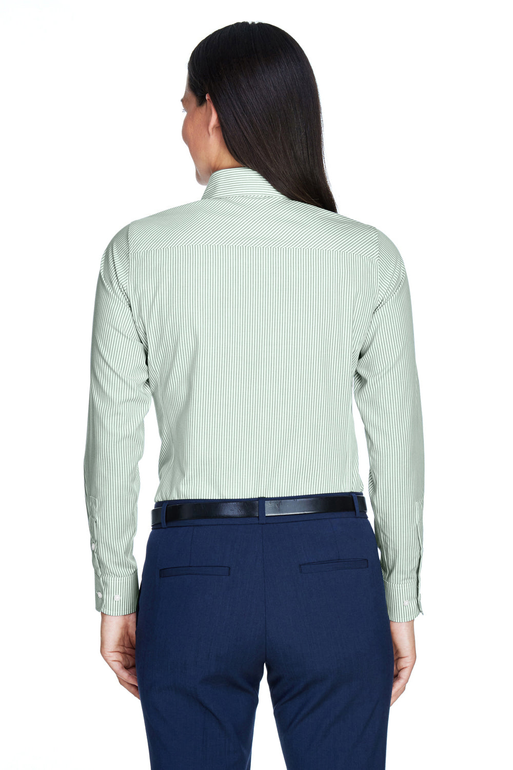 Devon & Jones D645W Womens Crown Woven Collection Wrinkle Resistant Long Sleeve Button Down Shirt Dill Green Model Back