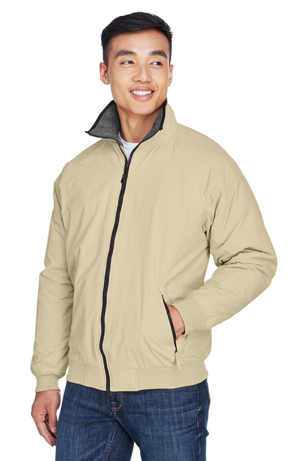 Devon & Jones D700 Mens Classic Full Zip Jacket Stone Model 3q