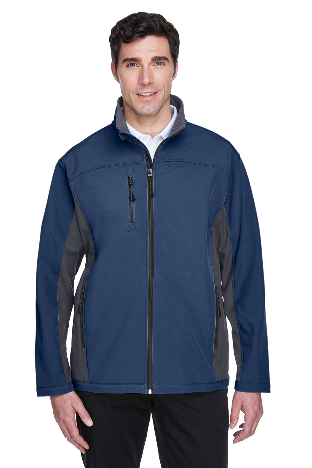 Devon & Jones D997 Mens Wind & Water Resistant Full Zip Jacket Navy Blue/Dark Grey Model Front